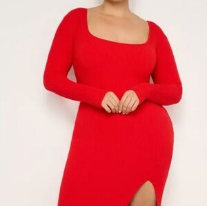 Good American Vibrant Red Long Sleeve Dress
